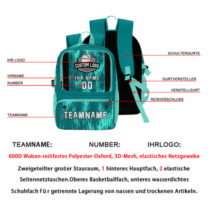 Personalisierter Basketball - und Fußballrucksack in Cyanblau mit Spielernamen & Nummern und Teamlogo #BP-0919-0010