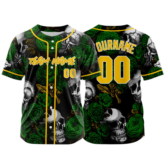 Benutzerdefinierte Baseball Jersey Personalisierte Baseball Shirt genäht und Druck Grün&Gelb