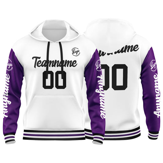 Benutzerdefinierter Lila Weiß Hoodie für Mann, Frau, Mädchen, Junge. Drucken Sie Ihr Logo, Ihren Namen und Ihre Nummer