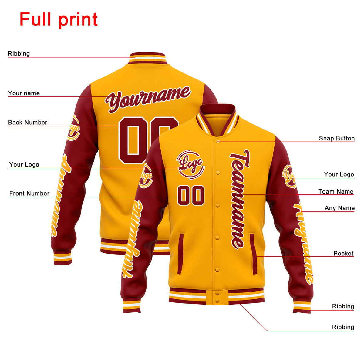 Benutzerdefinierte Varsity-Jacke. Letterman-Jacke für Männer, Frauen und Jugendliche Orange Rot