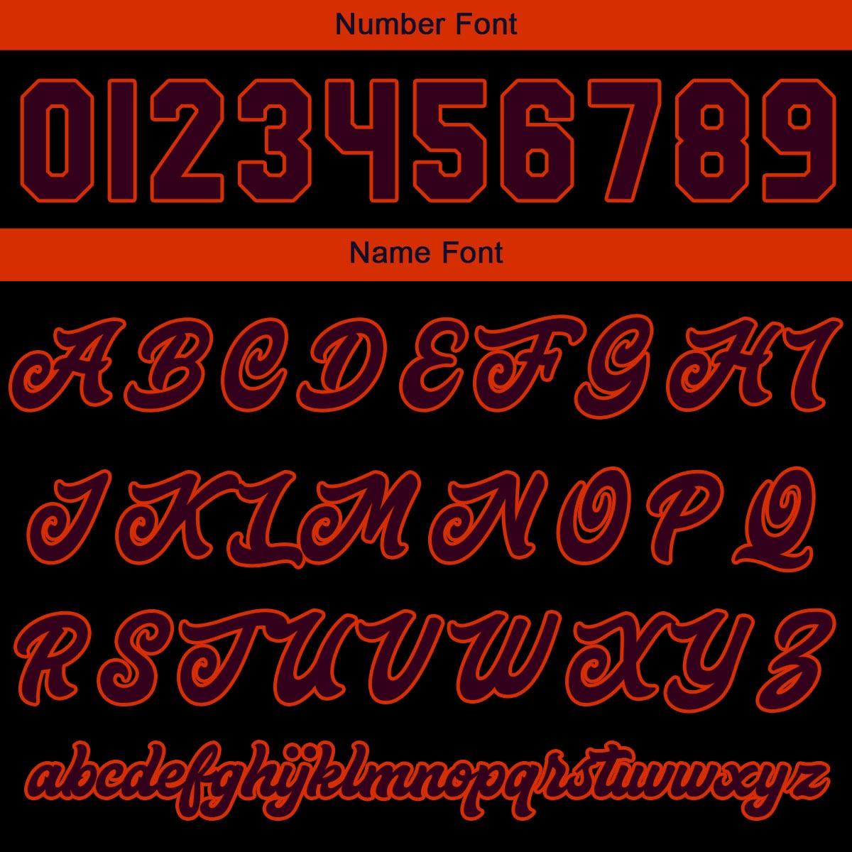 Benutzerdefinierte Verlauf Varsity-Jacke. Letterman-Jacke Marronmaroon Schwarz Orange