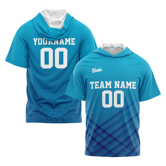 Benutzerdefinierte Aqua Kurzarm-Kapuzenpullover für Männer Frauen Hemden mit Kapuzen gedruckt Name Logo
