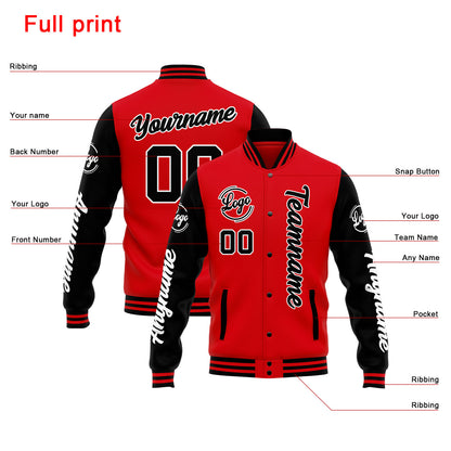 Benutzerdefinierte Varsity-Jacke. Letterman-Jacke für Männer, Frauen und Jugendliche Rot Schwarz