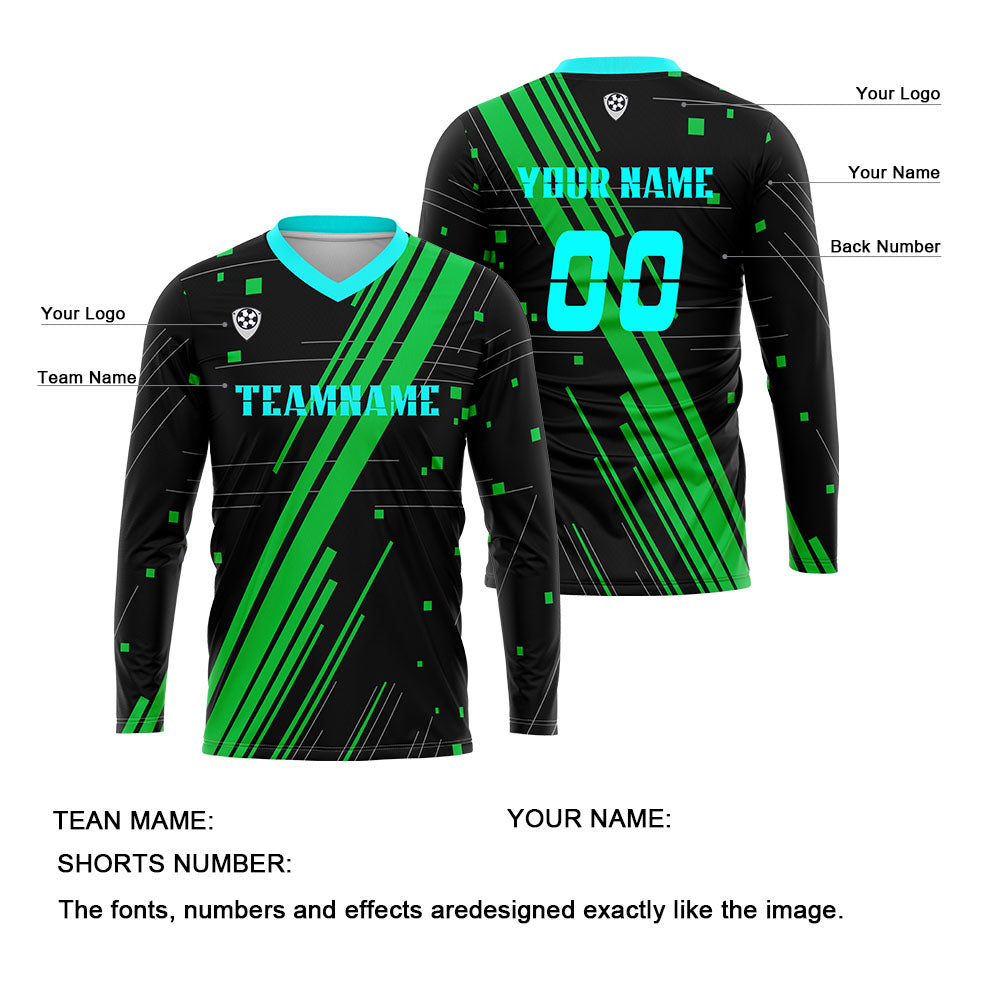 Kundenspezifisches Grün Cyan Basketball Fußball Schießen langes T-Shirt für Erwachsene und Kinder