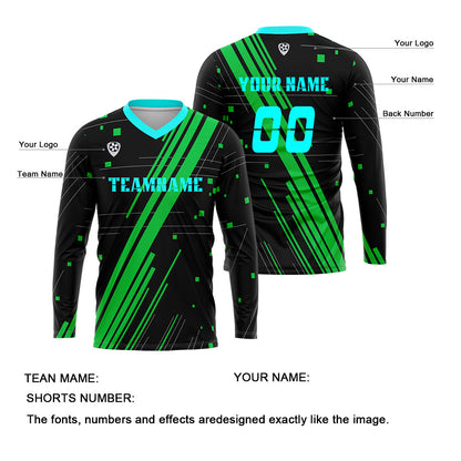 Kundenspezifisches Grün Cyan Basketball Fußball Schießen langes T-Shirt für Erwachsene und Kinder
