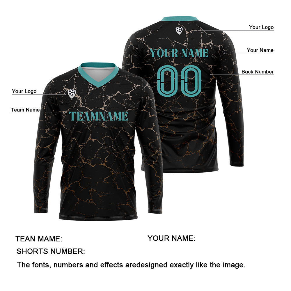 Kundenspezifisches Schwarz Teal Basketball Fußball Schießen langes T-Shirt für Erwachsene und Kinder