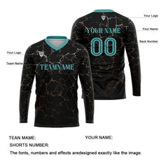 Kundenspezifisches Schwarz Teal Basketball Fußball Schießen langes T-Shirt für Erwachsene und Kinder