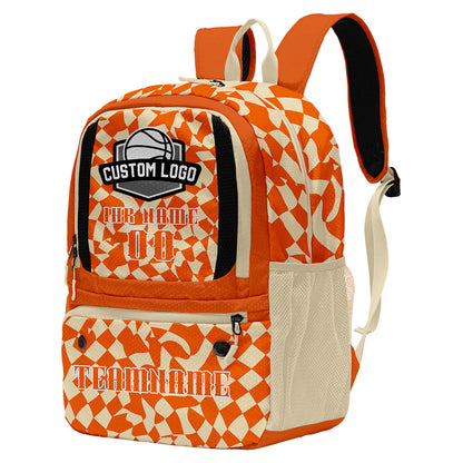 Personalisierter Basketball - und Fußballrucksack in Orange und Beige mit Spielernamen & Nummern und Teamlogo #BP-0919-0023