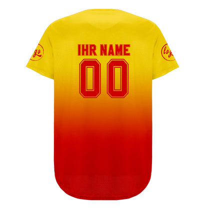 Benutzerdefiniert Gelb Rot Personalisierter Baseball Jersey mit Farbverlauf Team Uniform mit Namen und Nummer