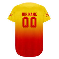 Benutzerdefiniert Gelb Rot Personalisierter Baseball Jersey mit Farbverlauf Team Uniform mit Namen und Nummer