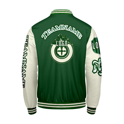 Maßgeschneiderte Grün Weiß Letterman Varsity Jacket Individuelle Stickerei  Druck nach Ihrem Wunsch