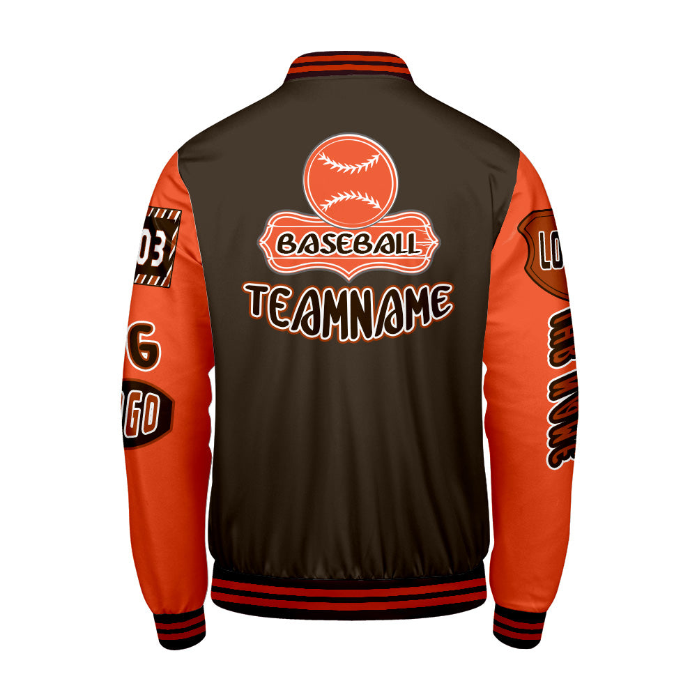 Maßgeschneiderte Braun Orange Letterman Varsity Jacket Individuelle Stickerei  Druck nach Ihrem Wunsch