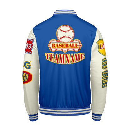 Maßgeschneiderte Blau Gelb Letterman Varsity Jacket Individuelle Stickerei  Druck nach Ihrem Wunsch