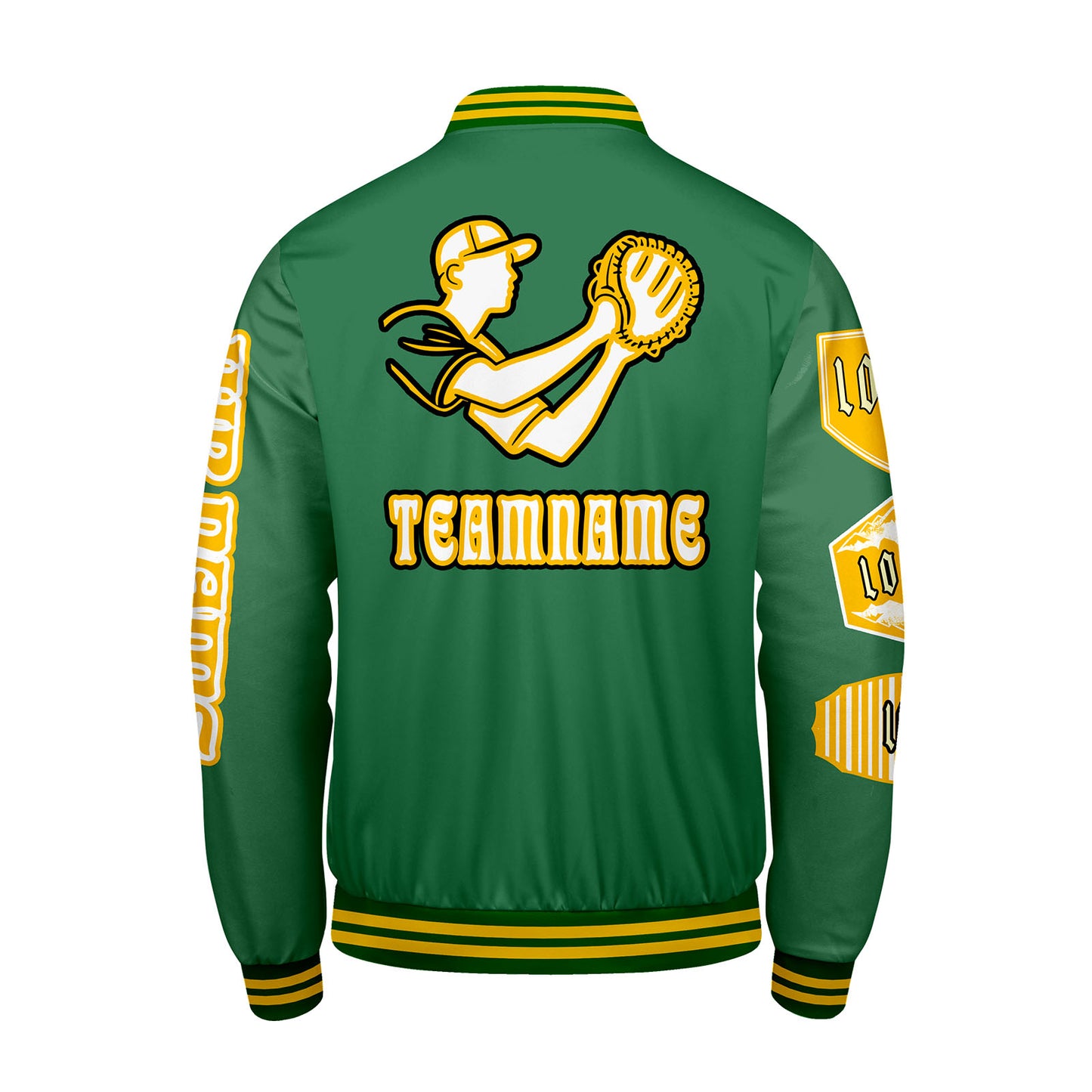 Maßgeschneiderte Grün Letterman Varsity Jacket Individuelle Stickerei  Druck nach Ihrem Wunsch