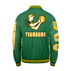 Maßgeschneiderte Grün Letterman Varsity Jacket Individuelle Stickerei  Druck nach Ihrem Wunsch