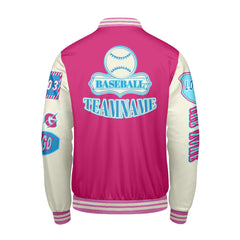 Maßgeschneiderte Rosa Blau Letterman Varsity Jacket Individuelle Stickerei  Druck nach Ihrem Wunsch