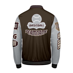 Maßgeschneiderte Braun Grau Letterman Varsity Jacket Individuelle Stickerei  Druck nach Ihrem Wunsch