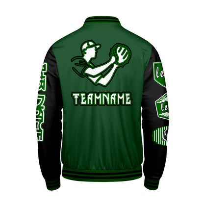 Maßgeschneiderte Grün Schwarz Letterman Varsity Jacket Individuelle Stickerei  Druck nach Ihrem Wunsch