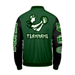 Maßgeschneiderte Grün Schwarz Letterman Varsity Jacket Individuelle Stickerei  Druck nach Ihrem Wunsch