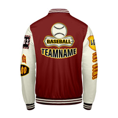 Maßgeschneiderte Rot Gelb Letterman Varsity Jacket Individuelle Stickerei  Druck nach Ihrem Wunsch