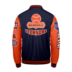 Maßgeschneiderte Marine Orange Letterman Varsity Jacket Individuelle Stickerei  Druck nach Ihrem Wunsch