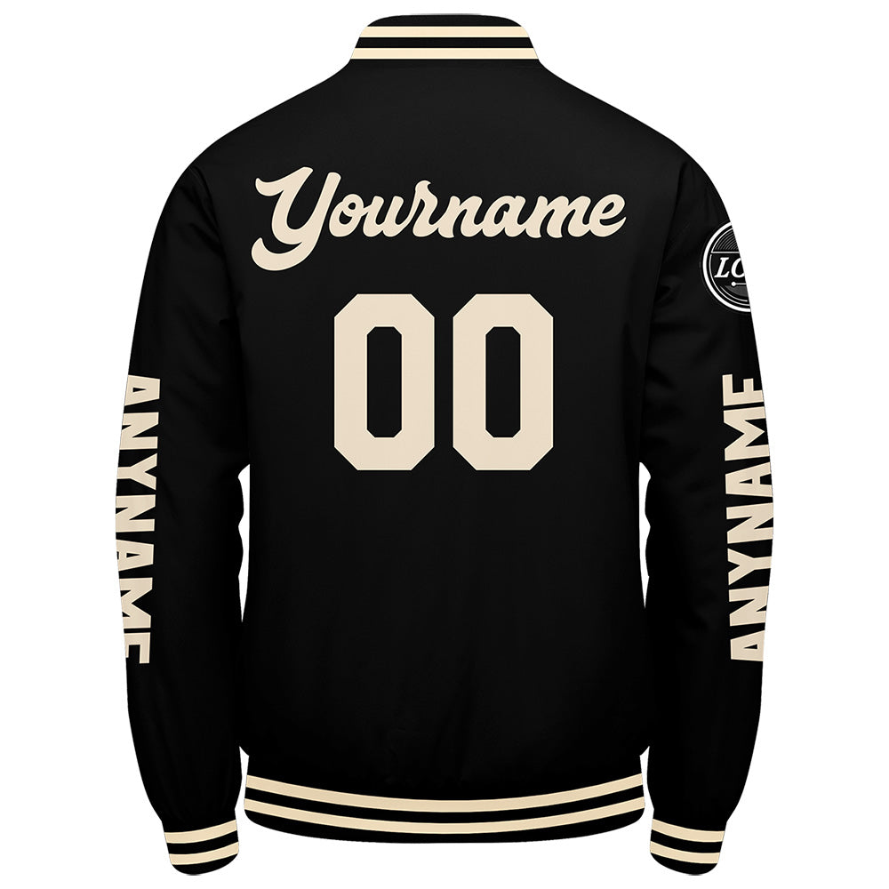 Maßgeschneiderte Schwarz Creme Letterman Varsity Jacket Individuelle Stickerei Druck nach Ihrem Wunsch