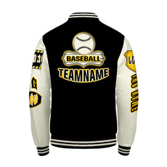Maßgeschneiderte Schwarz Gelb Letterman Varsity Jacket Individuelle Stickerei  Druck nach Ihrem Wunsch