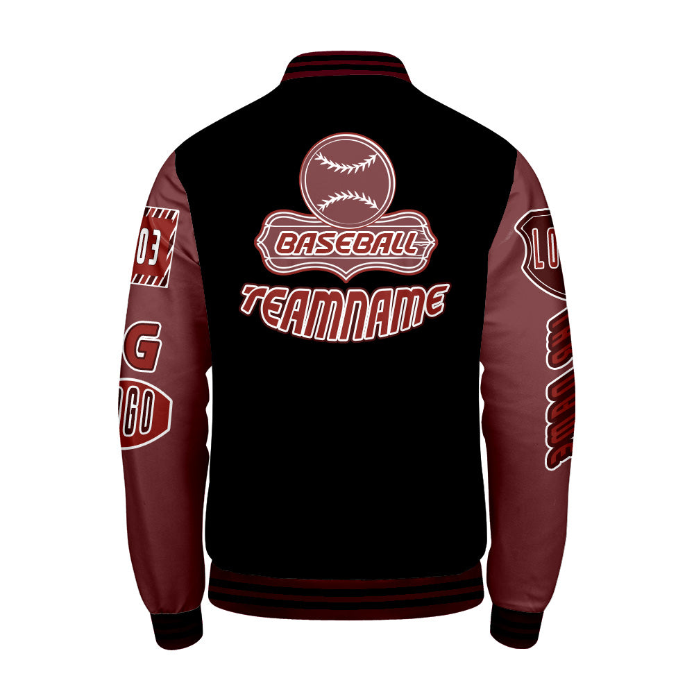 Maßgeschneiderte Schwarz Rot Letterman Varsity Jacket Individuelle Stickerei  Druck nach Ihrem Wunsch