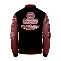 Maßgeschneiderte Schwarz Rot Letterman Varsity Jacket Individuelle Stickerei  Druck nach Ihrem Wunsch