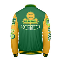 Maßgeschneiderte Grün Gelb Letterman Varsity Jacket Individuelle Stickerei  Druck nach Ihrem Wunsch