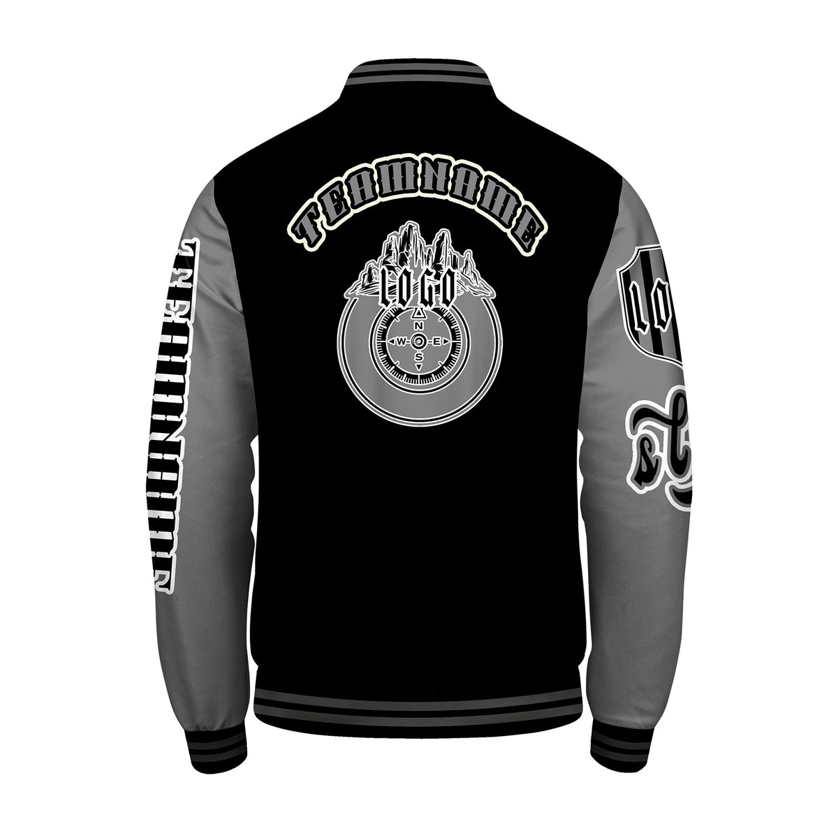 Maßgeschneiderte Schwarz Grau Letterman Varsity Jacket Individuelle Stickerei  Druck nach Ihrem Wunsch