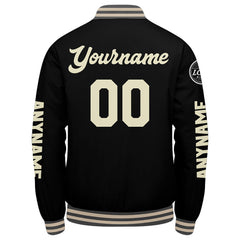 Maßgeschneiderte Grau Schwarz Creme Letterman Varsity Jacket Individuelle Stickerei Druck nach Ihrem Wunsch