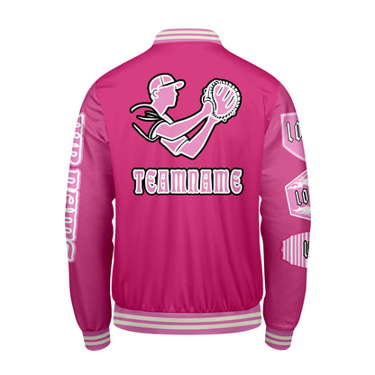 Maßgeschneiderte Rosa Letterman Varsity Jacket Individuelle Stickerei  Druck nach Ihrem Wunsch