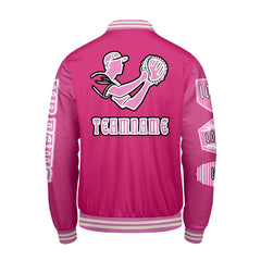 Maßgeschneiderte Rosa Letterman Varsity Jacket Individuelle Stickerei  Druck nach Ihrem Wunsch