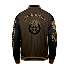 Maßgeschneiderte Braun Schwarz Letterman Varsity Jacket Individuelle Stickerei  Druck nach Ihrem Wunsch