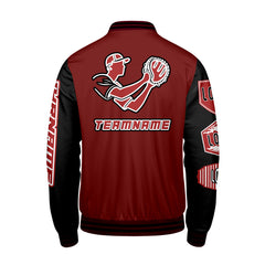 Maßgeschneiderte Rot Schwarz Letterman Varsity Jacket Individuelle Stickerei  Druck nach Ihrem Wunsch