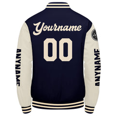 Maßgeschneiderte Marine Creme Letterman Varsity Jacket Individuelle Stickerei Druck nach Ihrem Wunsch