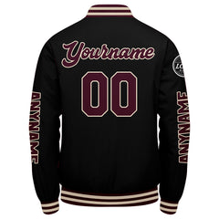 Maßgeschneiderte Braun Schwarz Letterman Varsity Jacket Individuelle Stickerei Druck nach Ihrem Wunsch