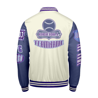 Maßgeschneiderte Lila Blau Letterman Varsity Jacket Individuelle Stickerei  Druck nach Ihrem Wunsch