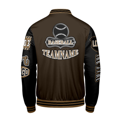 Maßgeschneiderte Braun Schwarz Letterman Varsity Jacket Individuelle Stickerei  Druck nach Ihrem Wunsch