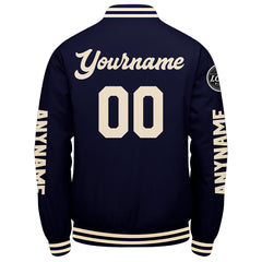 Maßgeschneiderte Marine Creme Letterman Varsity Jacket Individuelle Stickerei Druck nach Ihrem Wunsch