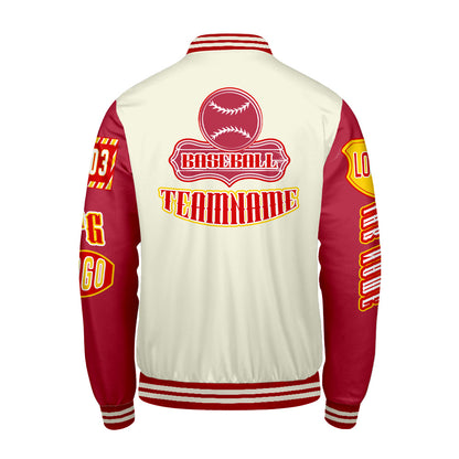 Maßgeschneiderte Rot Gelb Letterman Varsity Jacket Individuelle Stickerei  Druck nach Ihrem Wunsch