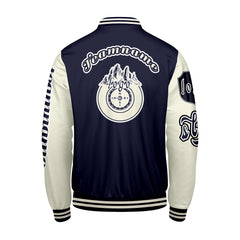 Maßgeschneiderte Marine Weiß Letterman Varsity Jacket Individuelle Stickerei  Druck nach Ihrem Wunsch