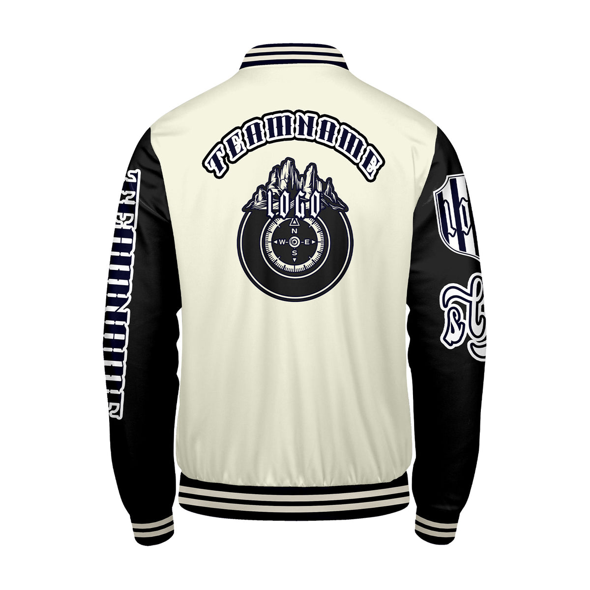Maßgeschneiderte Weiß Schwarz Letterman Varsity Jacket Individuelle Stickerei  Druck nach Ihrem Wunsch