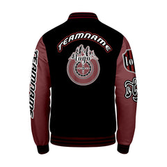 Maßgeschneiderte Schwarz Rot Letterman Varsity Jacket Individuelle Stickerei  Druck nach Ihrem Wunsch