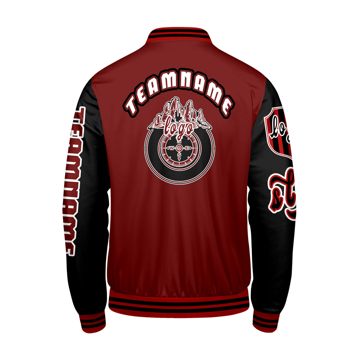 Maßgeschneiderte Rot Schwarz Letterman Varsity Jacket Individuelle Stickerei  Druck nach Ihrem Wunsch