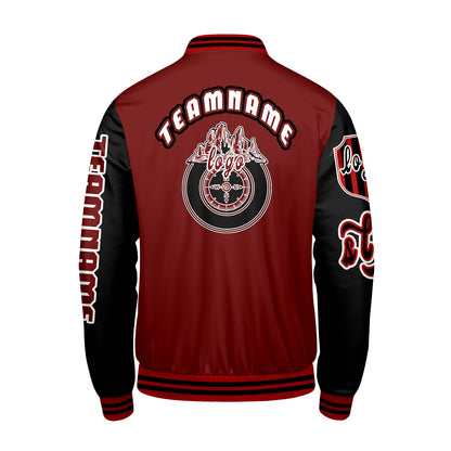 Maßgeschneiderte Rot Schwarz Letterman Varsity Jacket Individuelle Stickerei  Druck nach Ihrem Wunsch