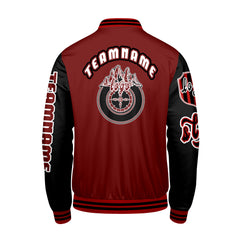 Maßgeschneiderte Rot Schwarz Letterman Varsity Jacket Individuelle Stickerei  Druck nach Ihrem Wunsch