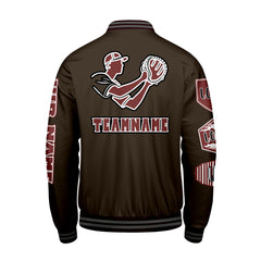 Maßgeschneiderte Braun Letterman Varsity Jacket Individuelle Stickerei  Druck nach Ihrem Wunsch