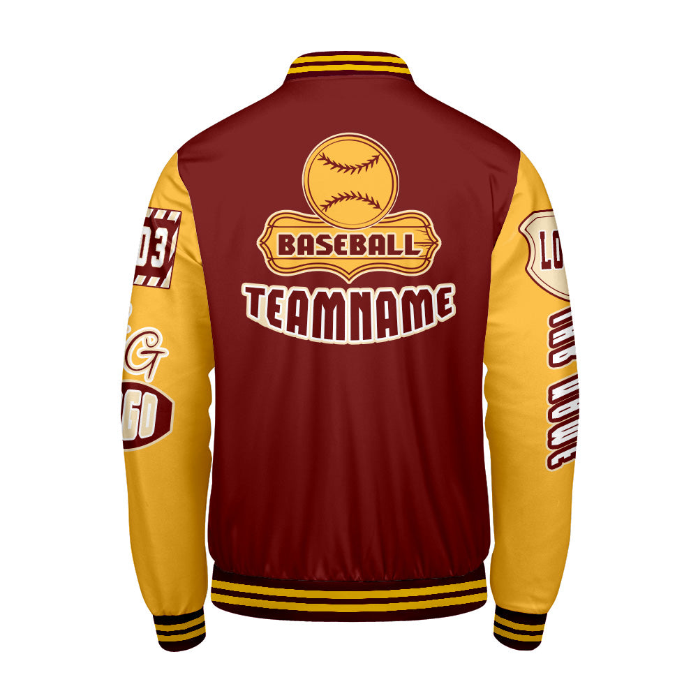 Maßgeschneiderte Rot Gelb Letterman Varsity Jacket Individuelle Stickerei  Druck nach Ihrem Wunsch